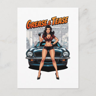 Grease & Tease – Hot Rod Pin-Up Girl Postkarte