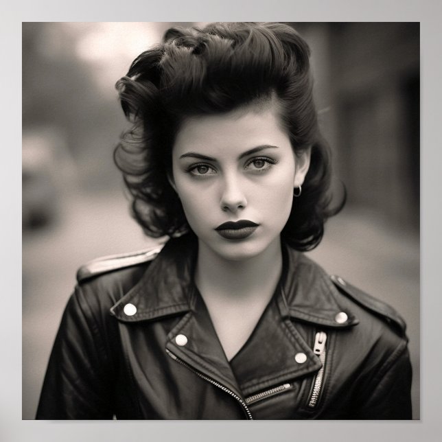 Greaser Punk Girl in einer Lederjacke Poster (Vorne)