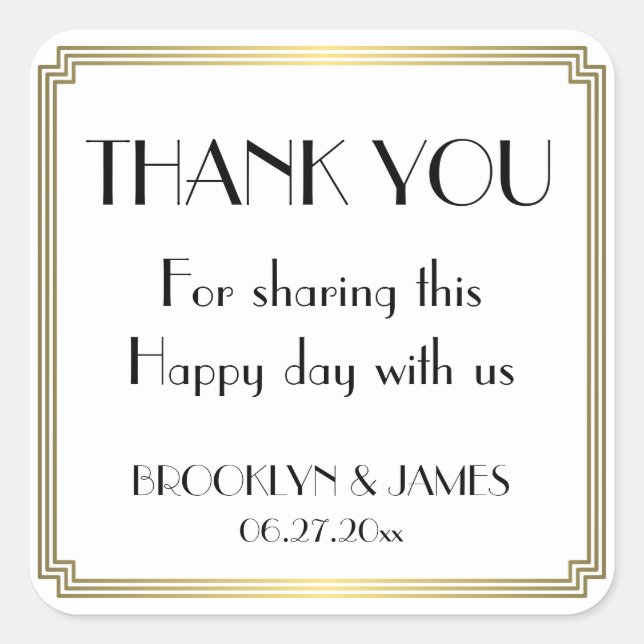 Great Art Deco Gold Wedding Stickers (Vorderseite)