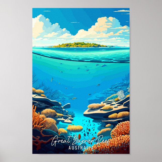 Great Barrier Reef Australien Reiseillustrierung Poster (Vorne)