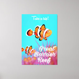 Great Barrier Reef Clownfisch Cartoon Poster Leinwanddruck