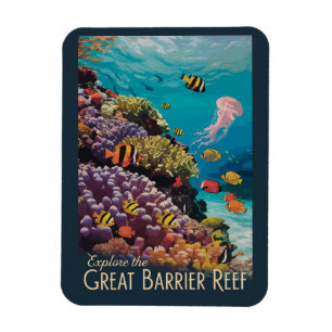 Great Barrier Reef Queensland Reise Kunst Vintage Magnet