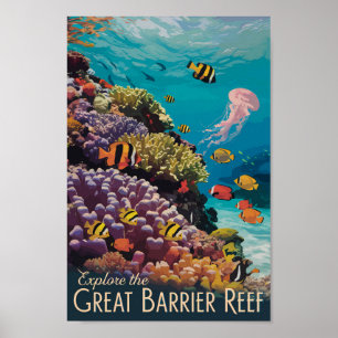 Great Barrier Reef Queensland Reisen Vintag Poster