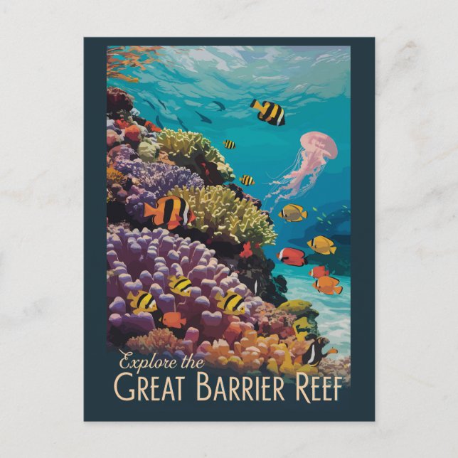 Great Barrier Reef Queensland Reisen Vintag Postkarte (Vorderseite)