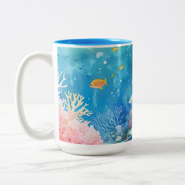 Great Barrier Reef Wasserfarbe Zweifarbige Tasse (Links)