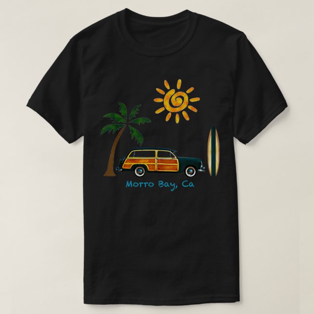 Great Beach Woodie Surf Design für Morro Bay T-Shirt (Design vorne)
