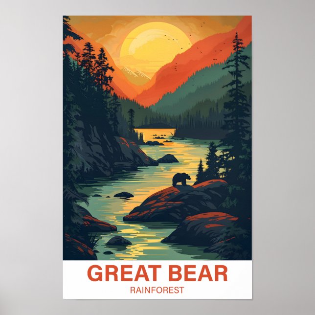 Great Bear Rainforest Canada Illustration Travel Poster (Vorne)