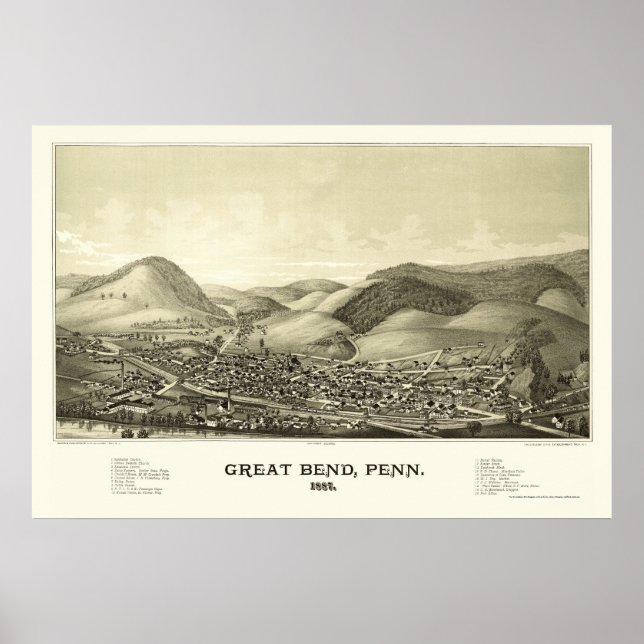 Great Bend, PA Panoramic Map - 1887 Poster (Vorne)