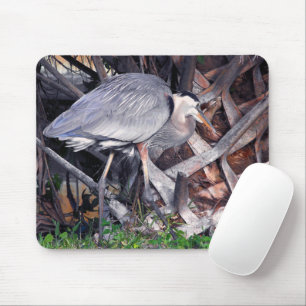 Great Blue Heron and Palm Tree Mousepad
