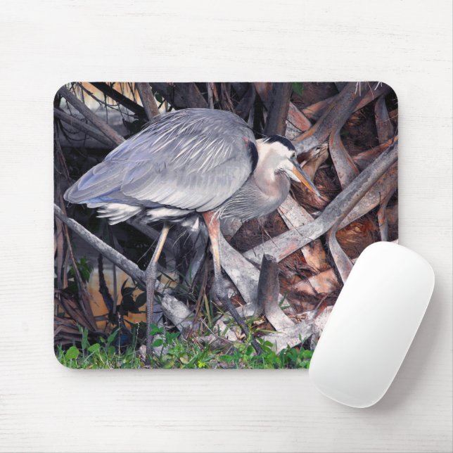 Great Blue Heron and Palm Tree Mousepad (Mit Mouse)