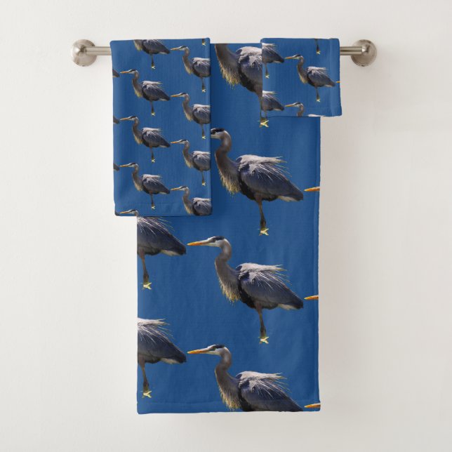 Great Blue Heron Bird Pattern Badetuch Set (Insitu)