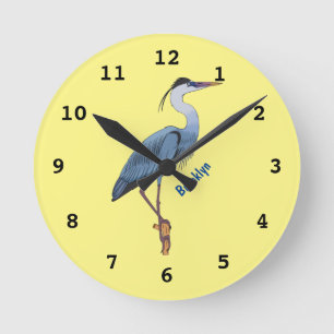 Great blue heron cartoon illustration runde wanduhr