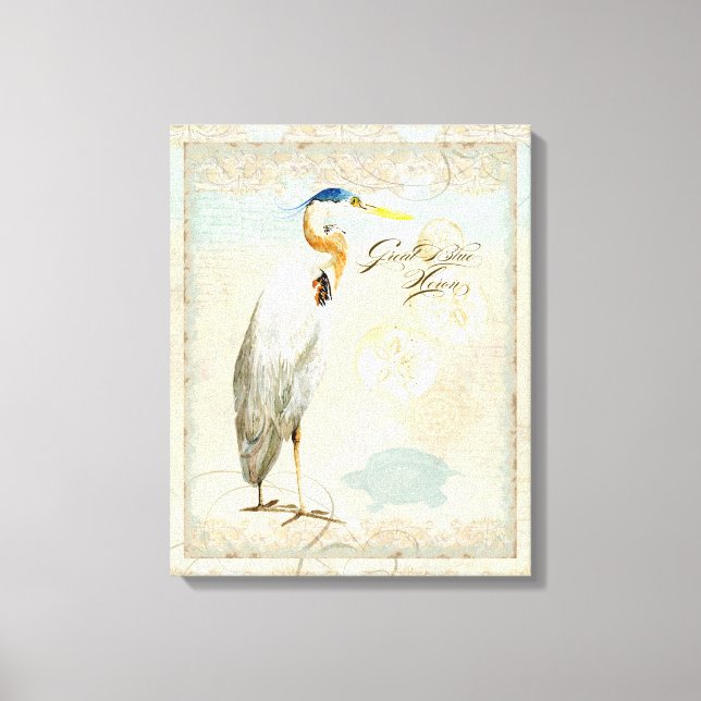 Great Blue Heron Coastal Beach - Wasserfarben Art Leinwanddruck (Vorderseite)