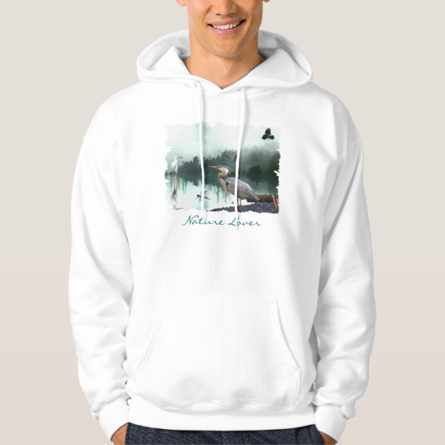 Great Blue Heron, Egret, Crow & Dragonfly Hoodie (Vorderseite)