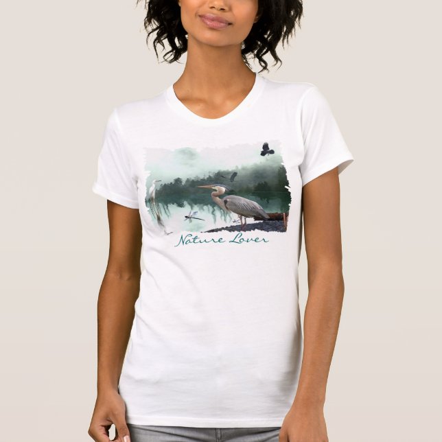 Great Blue Heron, Egret, Crow & Dragonfly Shirt (Vorderseite)