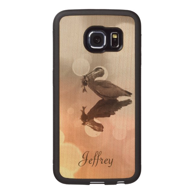 Great Blue Heron-Fisherman's Sunrise Galaxy 6 Edge Carved Samsung Galaxy S6 Edge Holzhülle (Rückseite)
