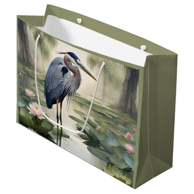 Great Blue Heron Große Geschenktüte (Vorderseite Schrägansicht)