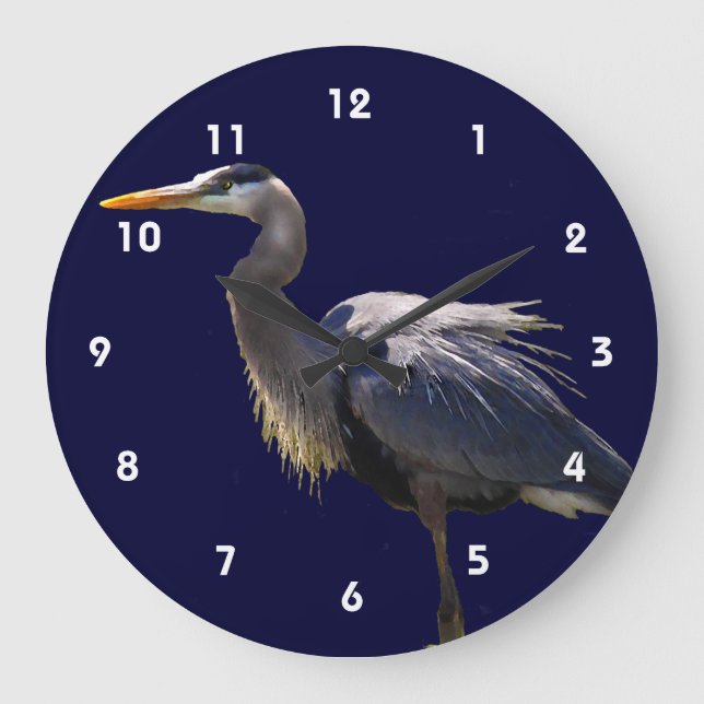 Great Blue Heron Große Wanduhr (Vorderseite)