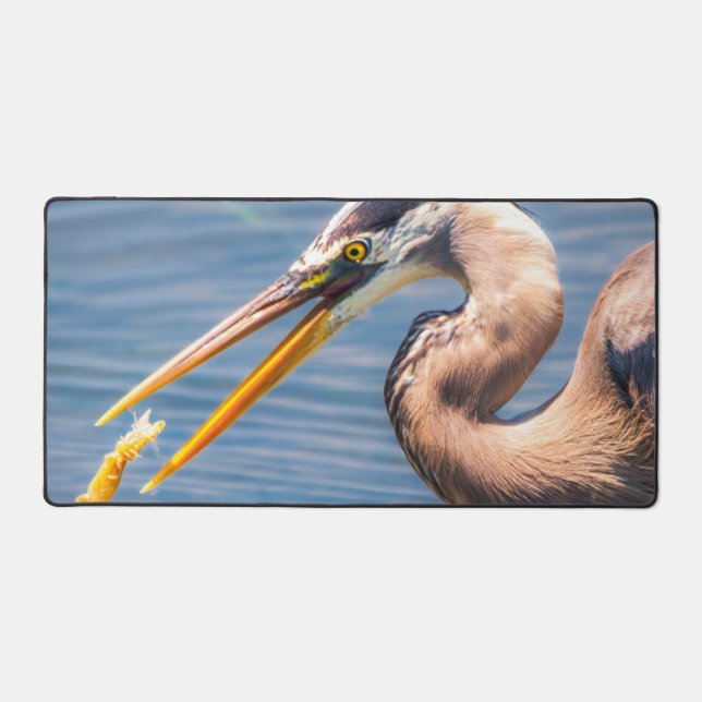 Great Blue Heron Hunt Photo Wildlife Wall Art Schreibtischunterlage (Vorderseite)