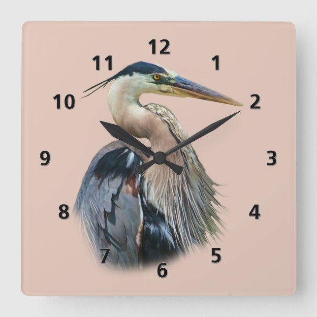 Great Blue Heron individuell anpassbar Quadratische Wanduhr (Vorderseite)