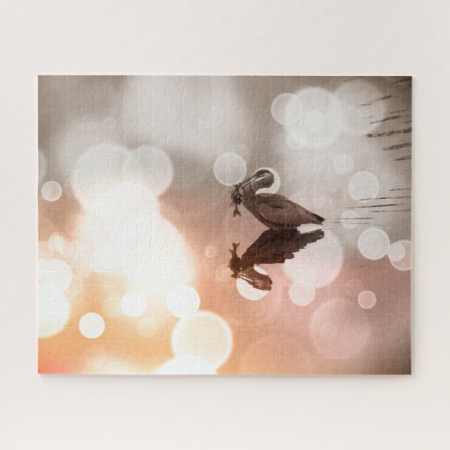 Great Blue Heron mit Fish Sunrise Reflection Puzzle (Horizontal)