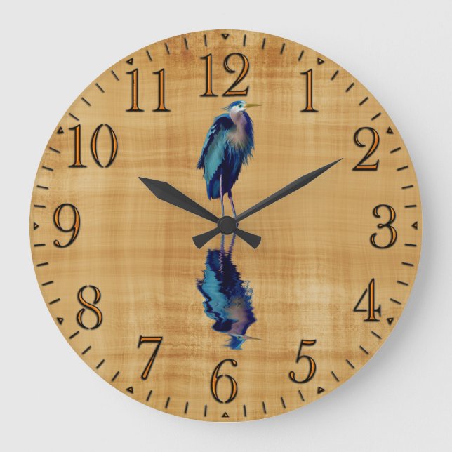 Great Blue Heron on Papyrus BG Wildlife Birdlover Große Wanduhr (Vorderseite)