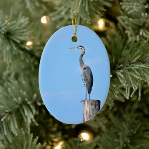 Great Blue Heron on Post Keramik Ornament