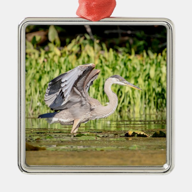 Great Blue Heron Ornament Aus Metall (Vorne)