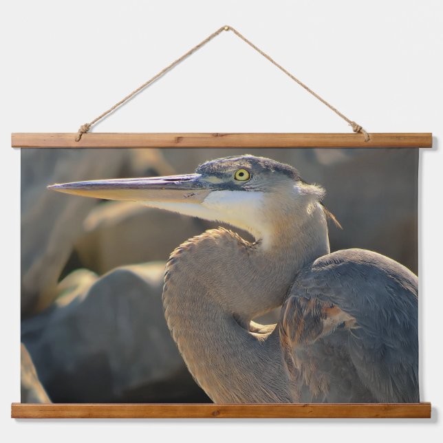 Great Blue Heron Portrait - Feine Kunst Wandteppich Mit Holzrahmen (Vorne)
