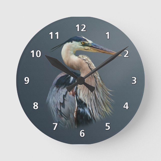 Great Blue Heron Runde Wanduhr (Vorderseite)
