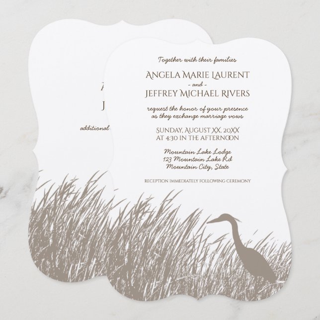 Great Blue Heron Silhouette Rustikale Hochzeit Einladung (Vorne/Hinten)