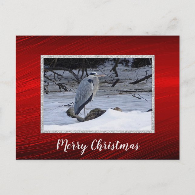 Great Blue Heron Snow Foto Weihnachten Postkarte (Vorderseite)