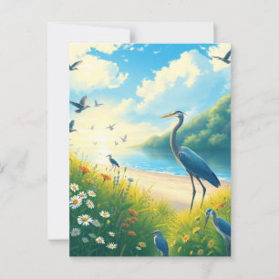 Great Blue Heron Sunset Wildblumen Landschaft Postkarte