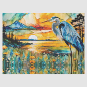 Great Blue Heron Sunset Wildblumen Landschaft Seidenpapier