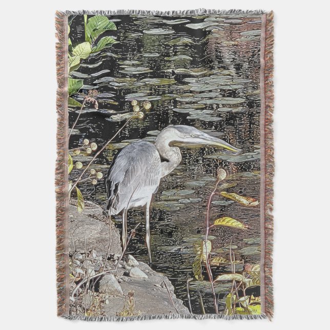 Great Blue Heron Tapestry Style Decke (Vorderseite Vertikal)