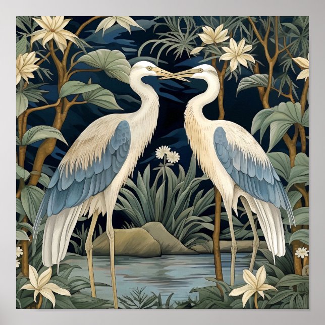 Great Blue Heron Vintag Style Poster (Vorne)