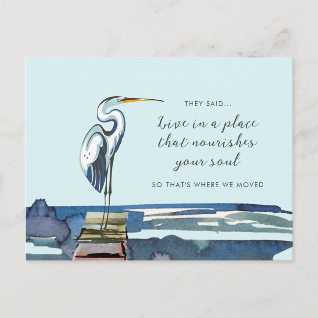 Great Blue Heron Waterfront Neue Adresse Ankündigungspostkarte (Vorderseite)