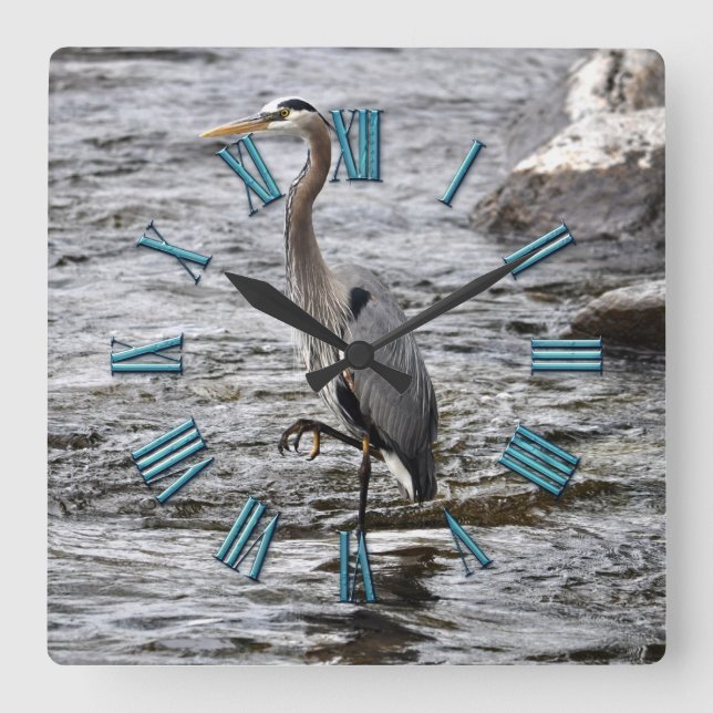 Great Blue Heron Wildlife Birdlover Foto Quadratische Wanduhr (Vorderseite)