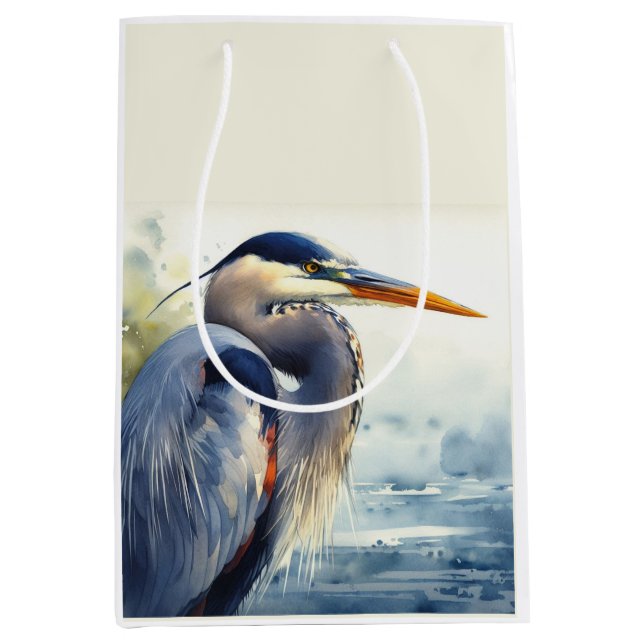 Great Blue Heron Wildlife Wetlands Bird Art Nature Mittlere Geschenktüte (Vorderseite)