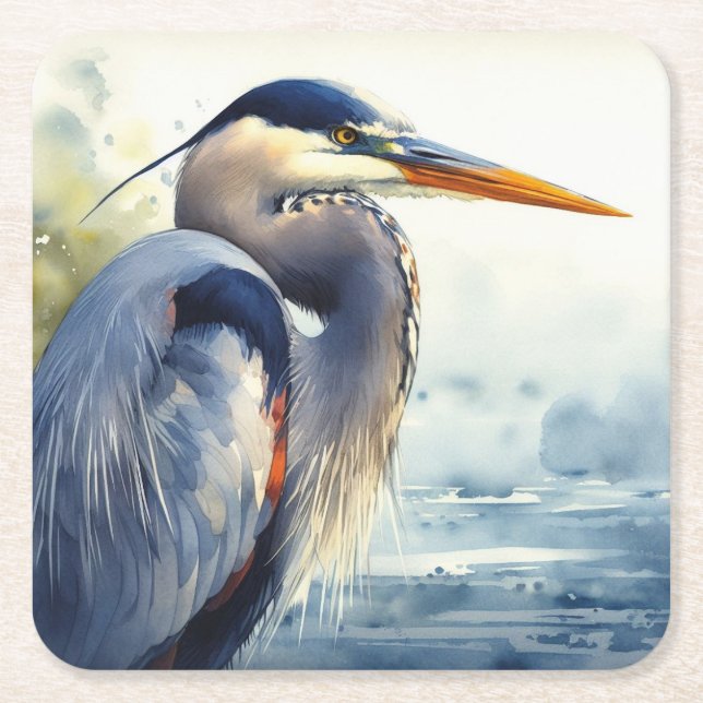 Great Blue Heron Wildlife Wetlands Bird Art Nature Rechteckiger Pappuntersetzer (Vorderseite)