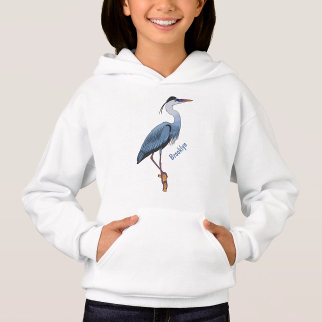 Great blue herone Cartoon Illustration Hoodie (Vorderseite)