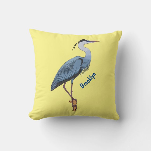 Great blue herone Cartoon Illustration Kissen (Vorderseite)