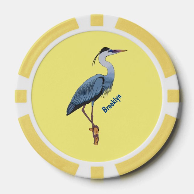 Great blue herone Cartoon Illustration Pokerchips (Vorderseite)