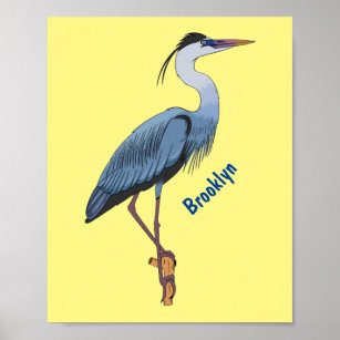 Great blue herone Cartoon Illustration Poster