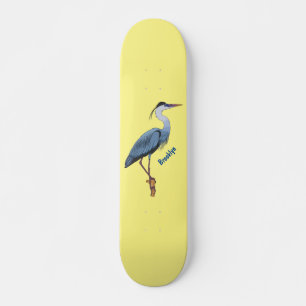 Great blue herone Cartoon Illustration Skateboard