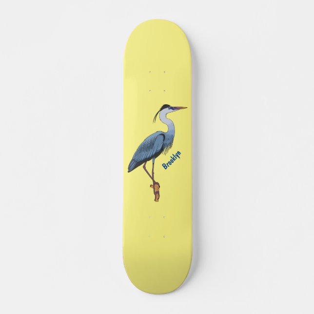 Great blue herone Cartoon Illustration Skateboard (Vorne)