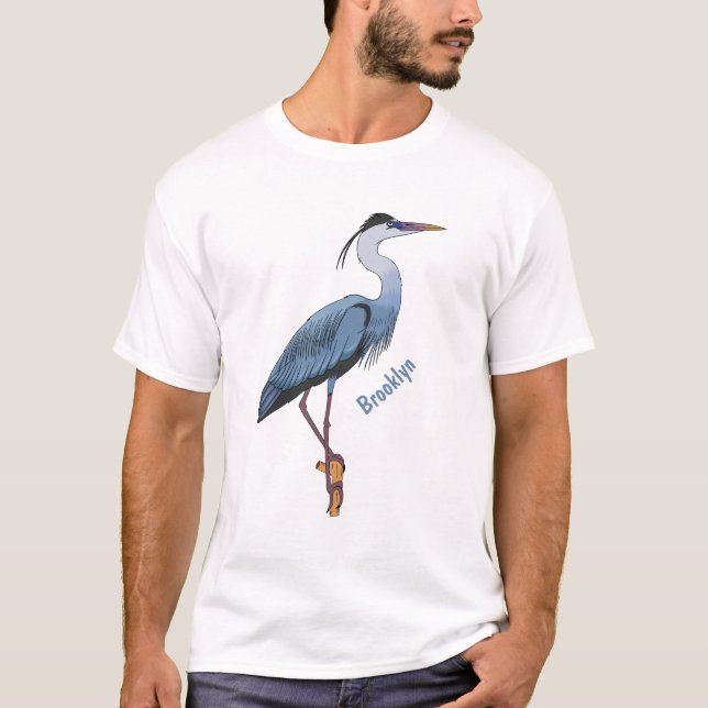 Great blue herone Cartoon Illustration T-Shirt (Vorderseite)