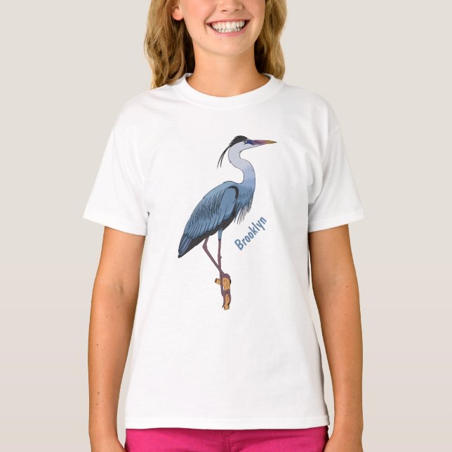 Great blue herone Cartoon Illustration T-Shirt (Vorderseite)