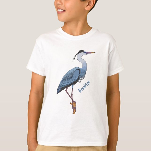 Great blue herone Cartoon Illustration T-Shirt (Vorderseite)