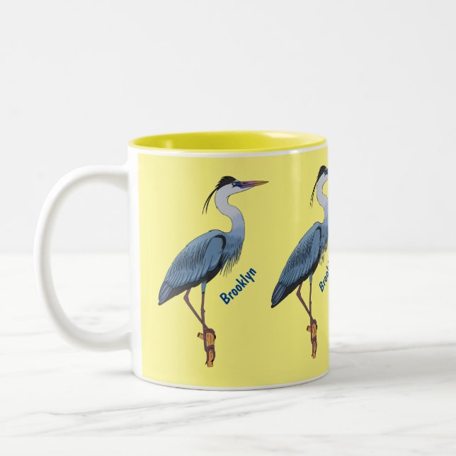 Great blue herone Cartoon Illustration Zweifarbige Tasse (Links)